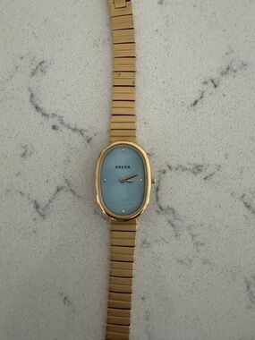 BREDA Jane Gold Tone Watch with Sky Blue Dial